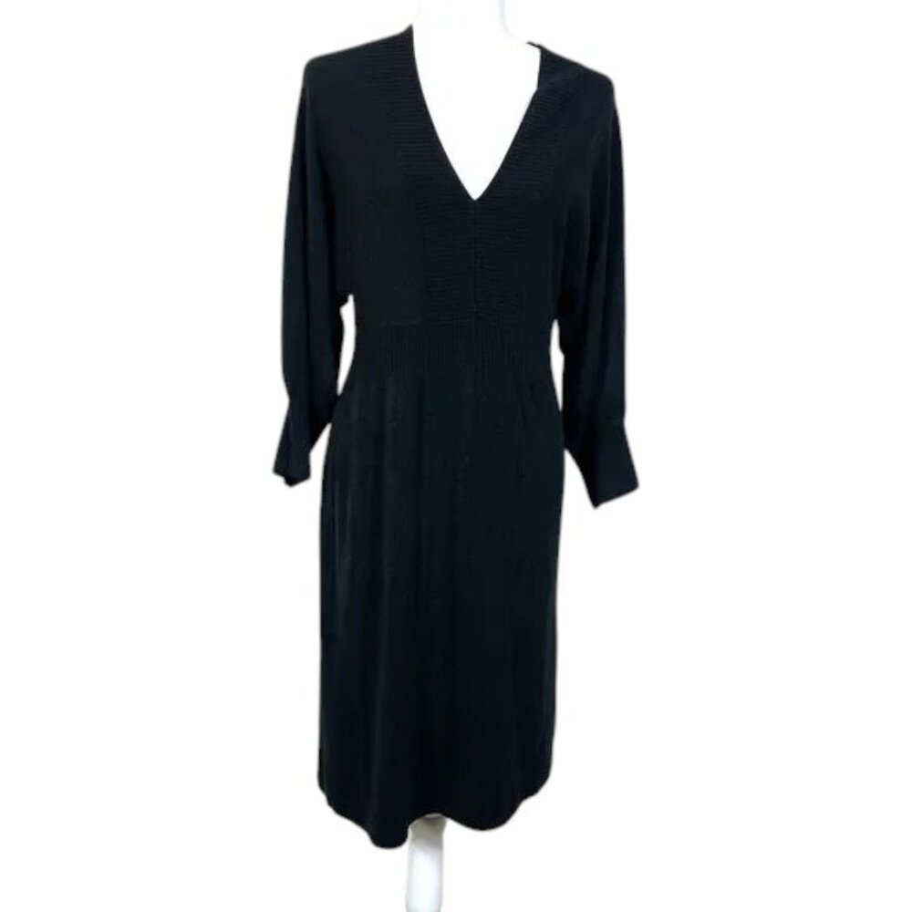 Vintage Connected Black Sweater Dress Bishop Sleeve Size XL